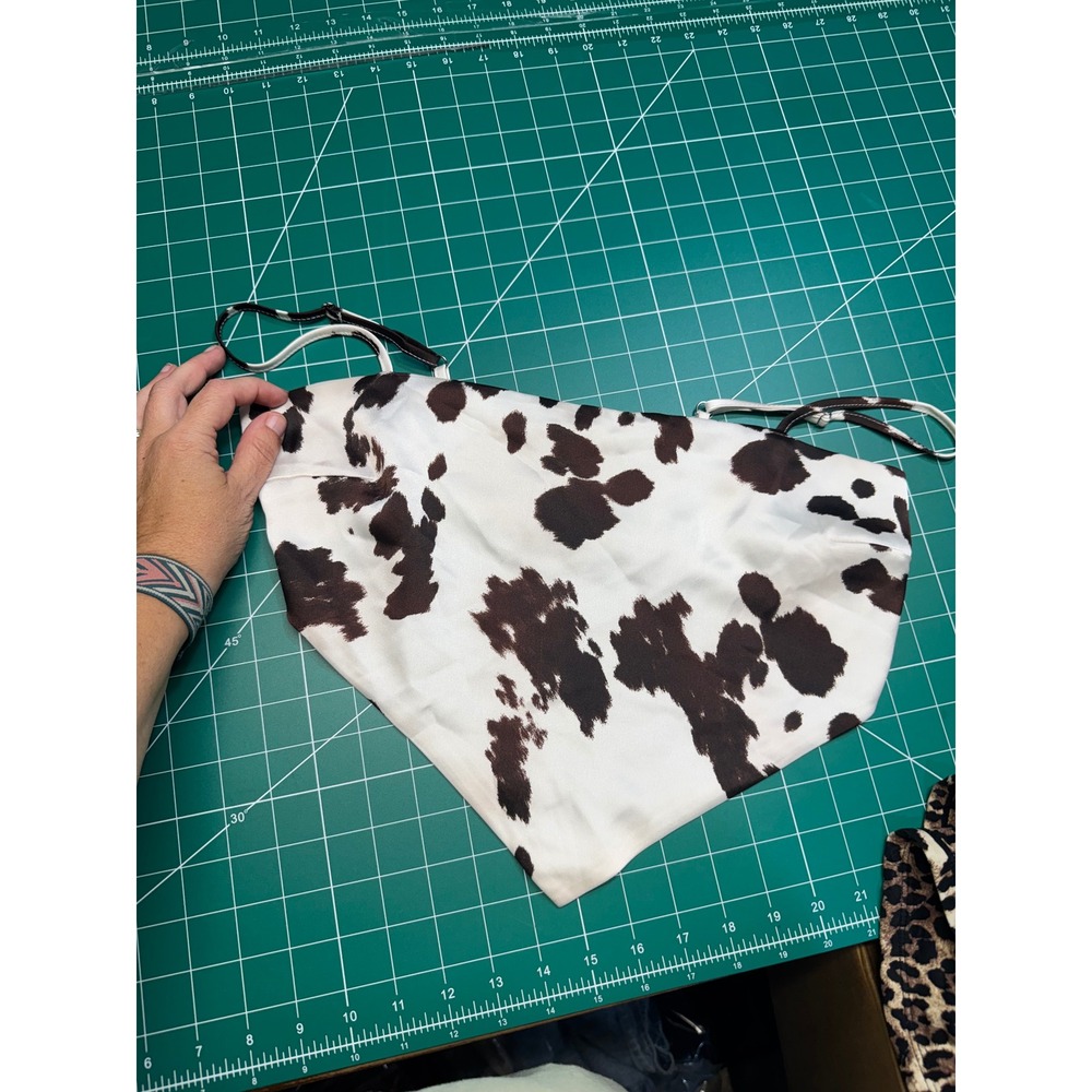 Forever 21 Womens Brown White Cow Print Handkerchief Bandana Cami Top Medium